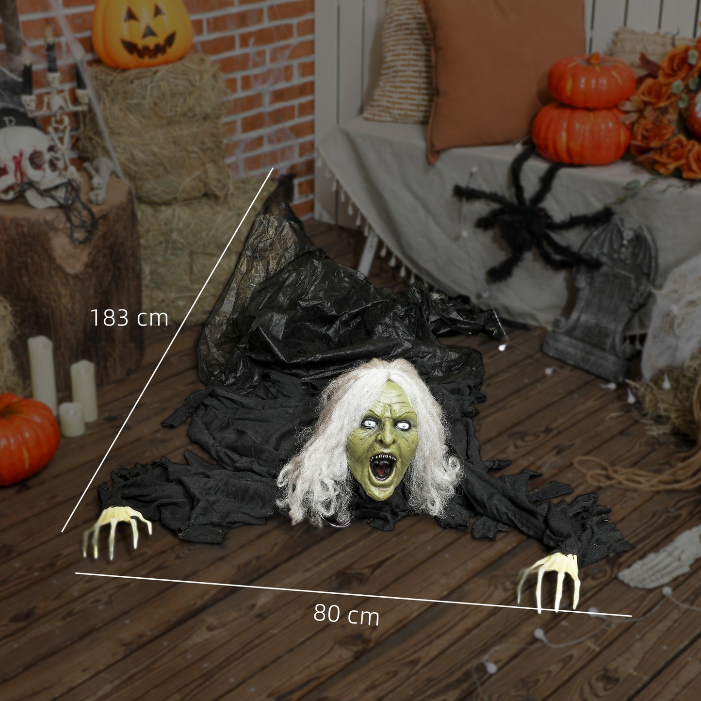 Outsunny 183cm Halloween Dekoration Halloween Zombie-Alte mit LED-Lichter, Soundfunktion, für Party
