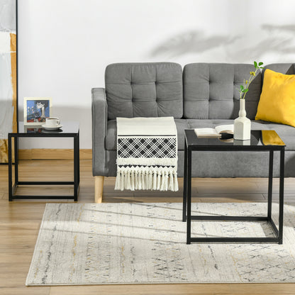 HOMCOM 2er-Set Beistelltische, modernes Design, stapelbar, Glastisch, Schwarz