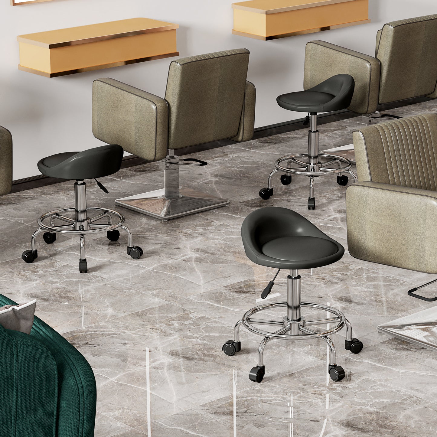 HOMCOM Rollhocker höhenverstellbar mit Rückenlehne Drehhocker 59-75 cm Arbeitshocker 360° drehbar Schwarz