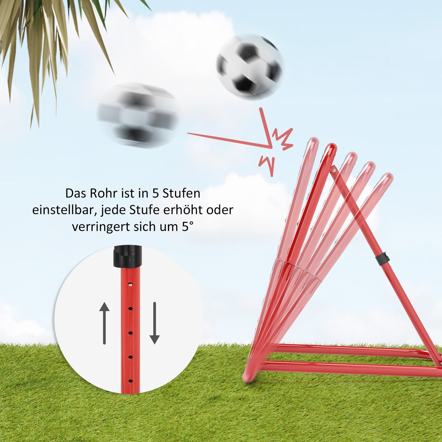 HOMCOM Fußball Rebounder-Netz, klappbar, Rückprallwand, Verstellbar in 5 Stufen, Metall, 78 x 84 x 65-78 cm, Rot