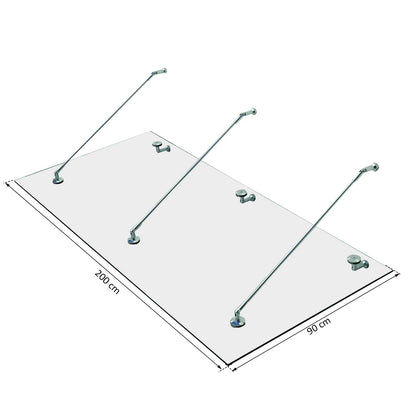 HOMCOM Vordach Glasvordach Türvordach gehärtetes Glas(ESG) Edelstahl Klarglas (200x90cm) (L)
