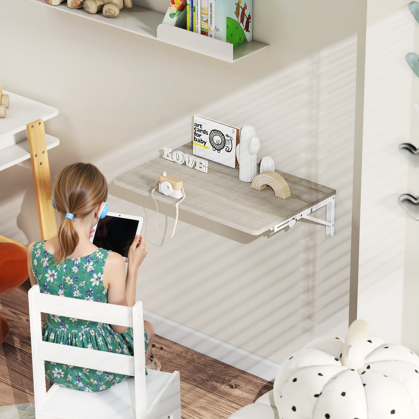 HOMCOM Wandklapptisch, 60x40 cm Klapptisch, Platzsparender Schwimmender Schreibtisch mit abgerundeten Ecken, für Homeoffice, Wohnzimmer, Schlafzimmer, Küche, Eiche