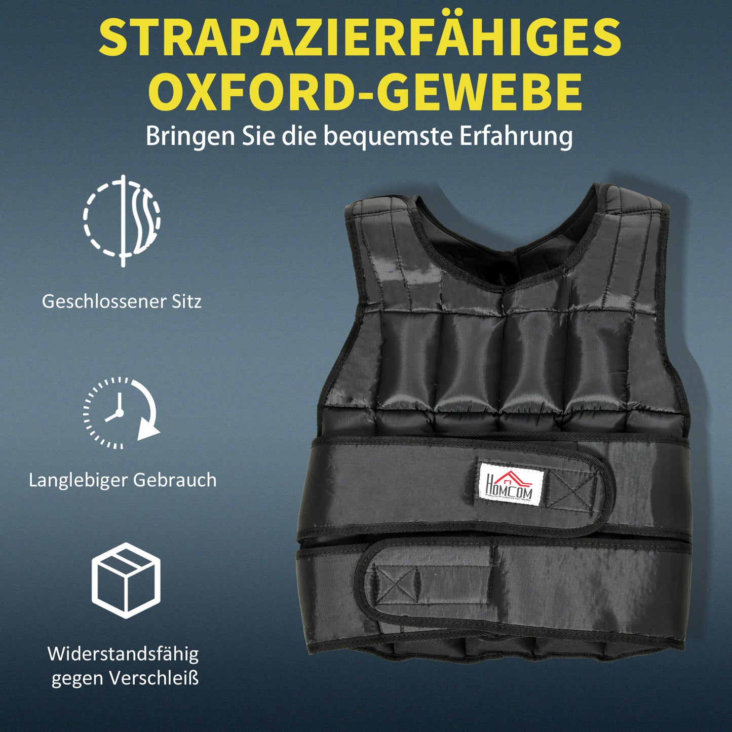 HOMCOM 30 kg Gewichtsweste Trainingsweste mit 35 Gewichtssäcke Verstellbar Krafttraining Fitness Oxford Metall Schwarz 60 x 50 cm