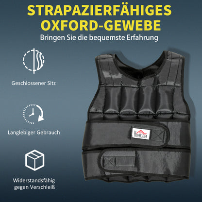 HOMCOM 30 kg Gewichtsweste Trainingsweste mit 35 Gewichtssäcke Verstellbar Krafttraining Fitness Oxford Metall Schwarz 60 x 50 cm