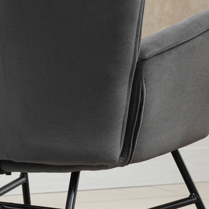 HOMCOM Schaukelstuhl mit Steppung, Holzkufen, Samtoptik, bis 150 kg, Dunkelgrau