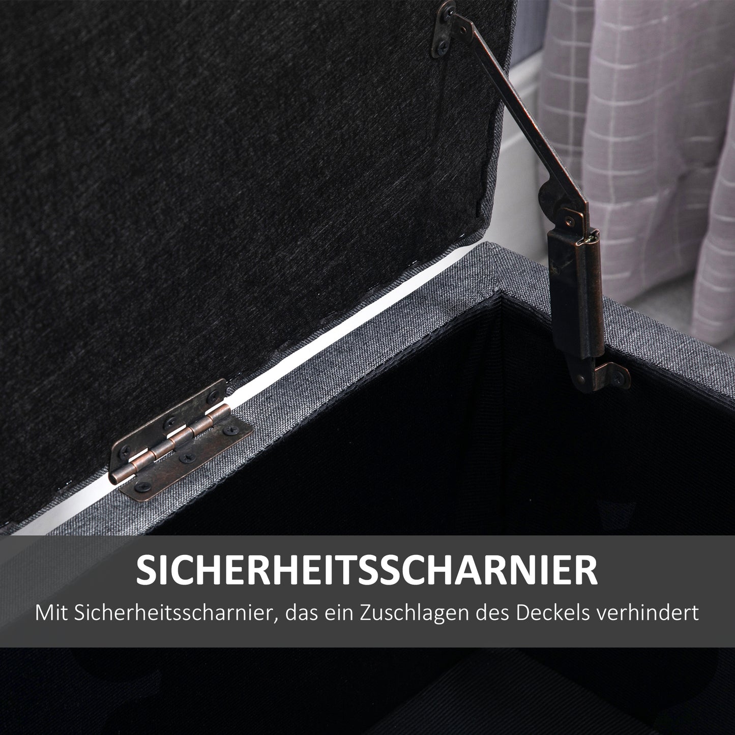 HOMCOM Sitzbank mit Stauraum Polsterbank mit Leinenoptik, Sitztruhe mit Holzbeine, Truhenbank für Wohnzimmer Schlafzimmer Flur 100 x 40 x 44 cm Dunkelgrau