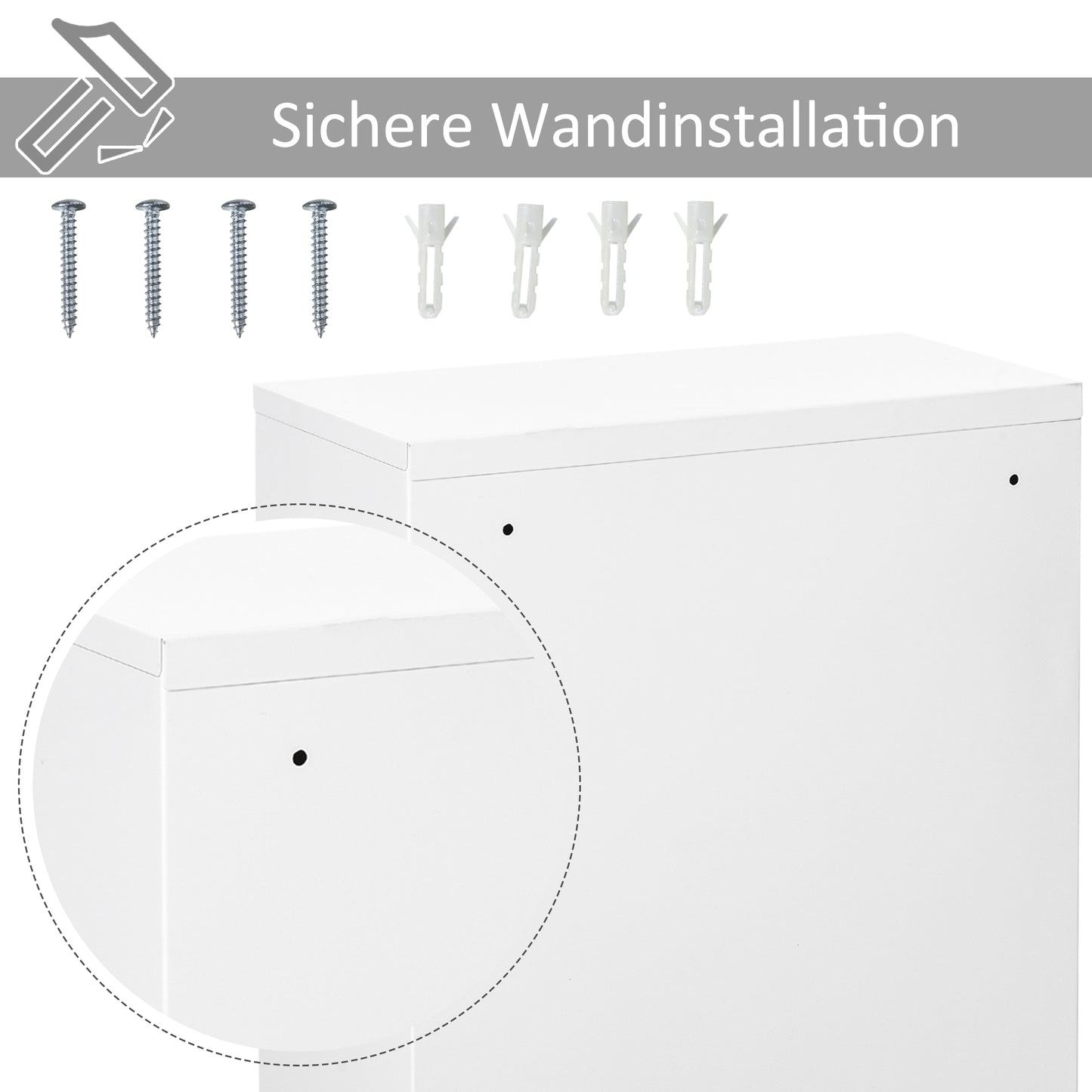 kleankin Medizinschrank Arzneischrank zur Medikamenten-Aufbewahrung, Abschließbar Medikamentenschrank Metall mit 3 Fächern Erste-Hilfe-Schrank, 40 x 18 x 60 cm, Weiß