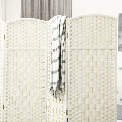 HOMCOM Raumteiler, 4-teilig faltbare Trennwand, Geflechtmuster, Kiefernholz, Weiß