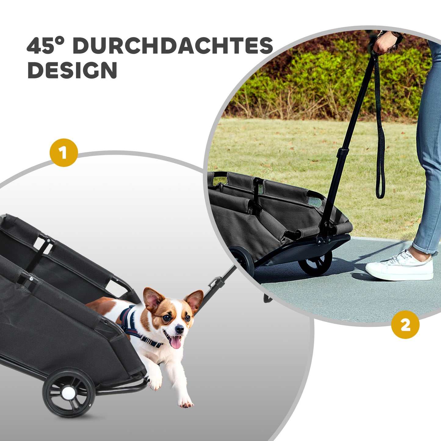 PawHut Hundewagen, klappbarer Hundebuggy für Zwergenhunde bis zu 4 kg, zusammenklappbarer Katzenbuggy mit Griffstange, waschbarem Kissen, Sicherheitsleinen, Aufbewahrungstasche, 4 Räder, Schwarz