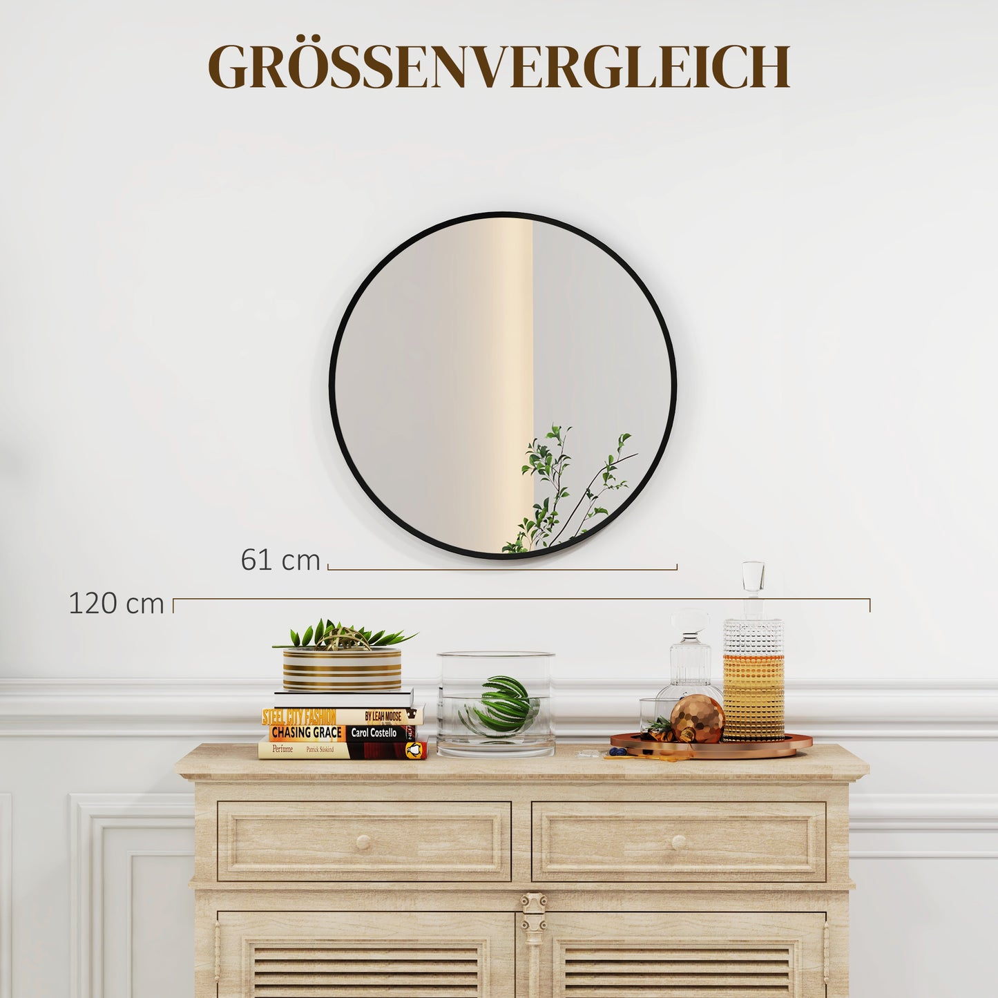 HOMCOM Wandspiegel, modernes Design, Φ61 cm, Schwarz