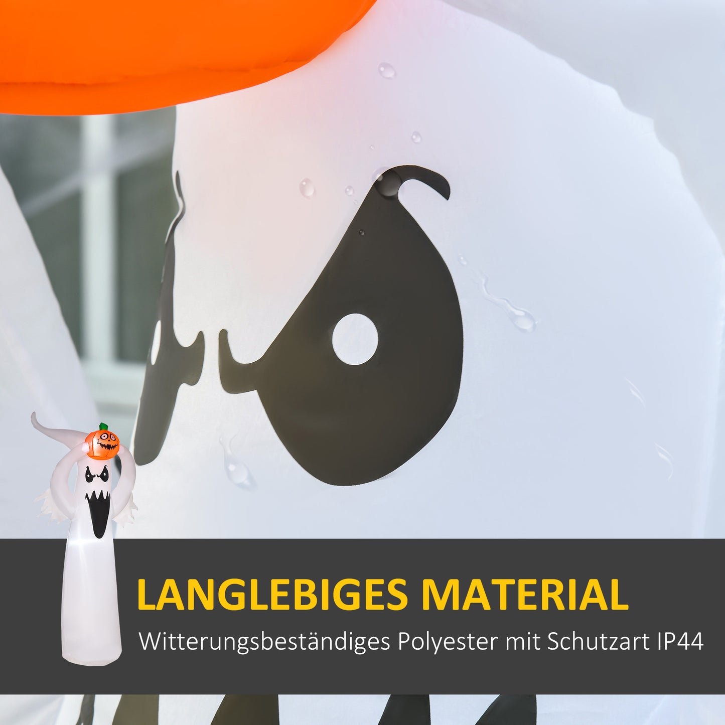 HOMCOM Halloween aufblasbares Gespenst 1,8 m Dekoration mit LEDs Weiß + Orange Polyester 80 x 40 x 180 cm