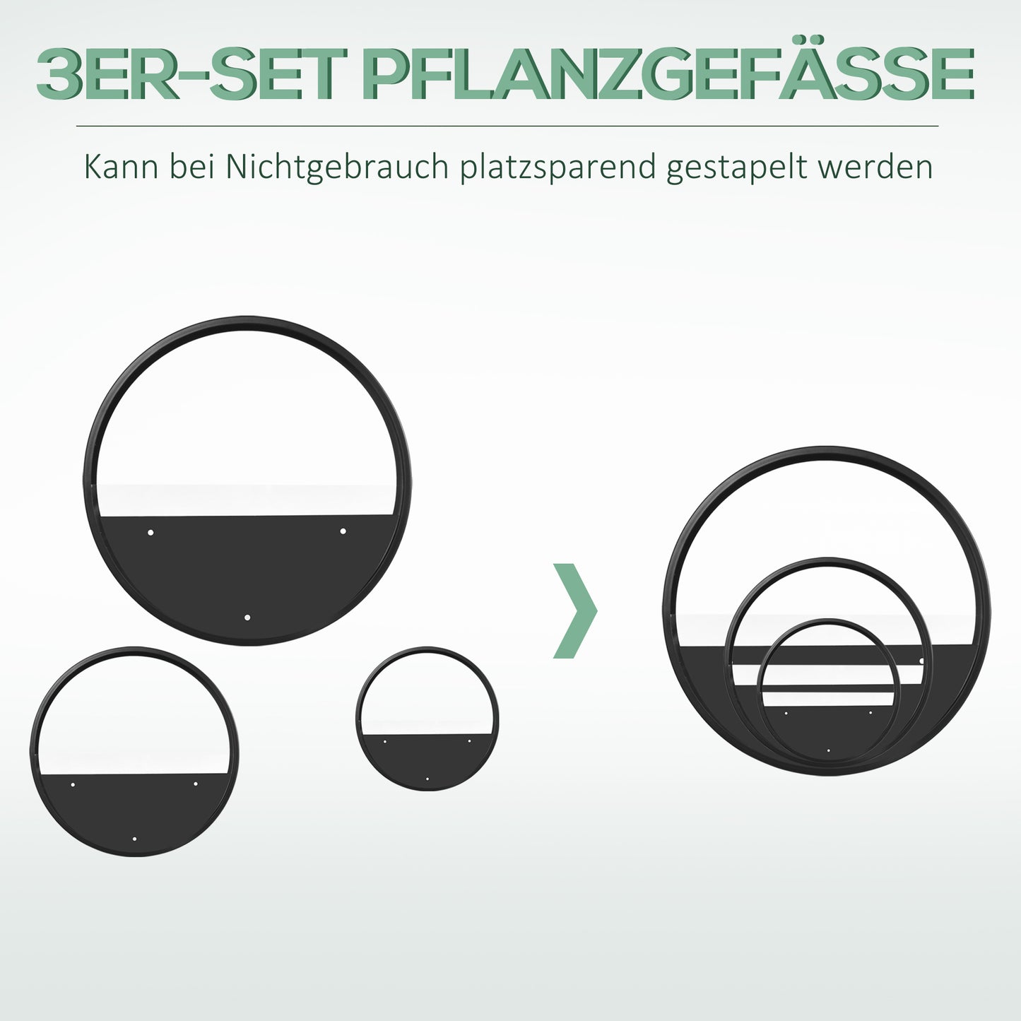 Outsunny Pflanzgefäße für die Wand, 3er-Set, ineinander stapelbar, Stahl+Acryl, schwarz