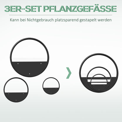 Outsunny Pflanzgefäße für die Wand, 3er-Set, ineinander stapelbar, Stahl+Acryl, schwarz