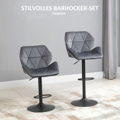 HOMCOM Barhocker 2er Set, Gepolstert Barstuhl mit Metallgestell, Lehne, Samtoptik, Höhenverstellbar 360° Drehbar