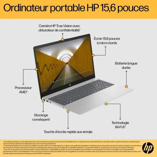 HP 15-fc0118nf Laptop PC - Windows 11 - 15.6 FHD IPS - Ryzen 7-5825U - 16GB RAM - 512GB SSD Storage - AZERTY