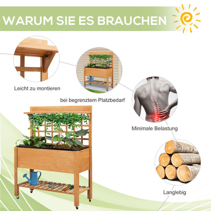 Outsunny Hochbeet Pflanztisch Blumentisch Arbeitstisch Gärtnertisch Gewächshaus Holzpflanztisch für Garten Balkon, 105 x 40 x 135 cm, Tanne, nicht gewebter Stoff, Braun