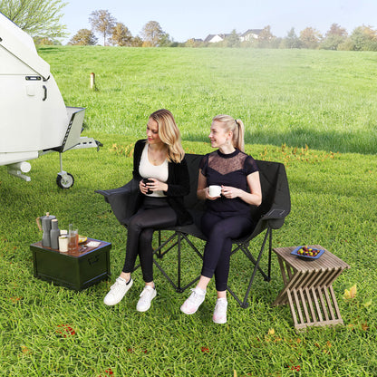 Outsunny Faltstuhl faltbar 2 Sitzer Campingstuhl mit Tragetasche Outdoor bis 250kg belastbar 145 x 60 x 92 cm Schwarz