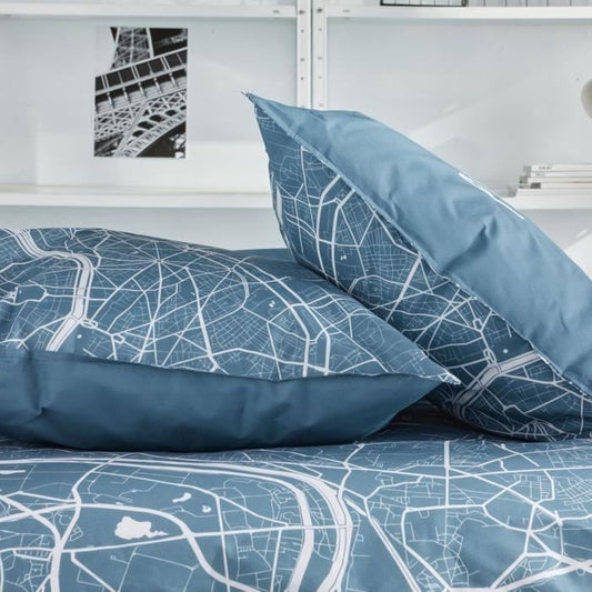 Bedding set - TODAY - JAVA - 2 people - 240x220 cm - Cotton - Paris print - Blue