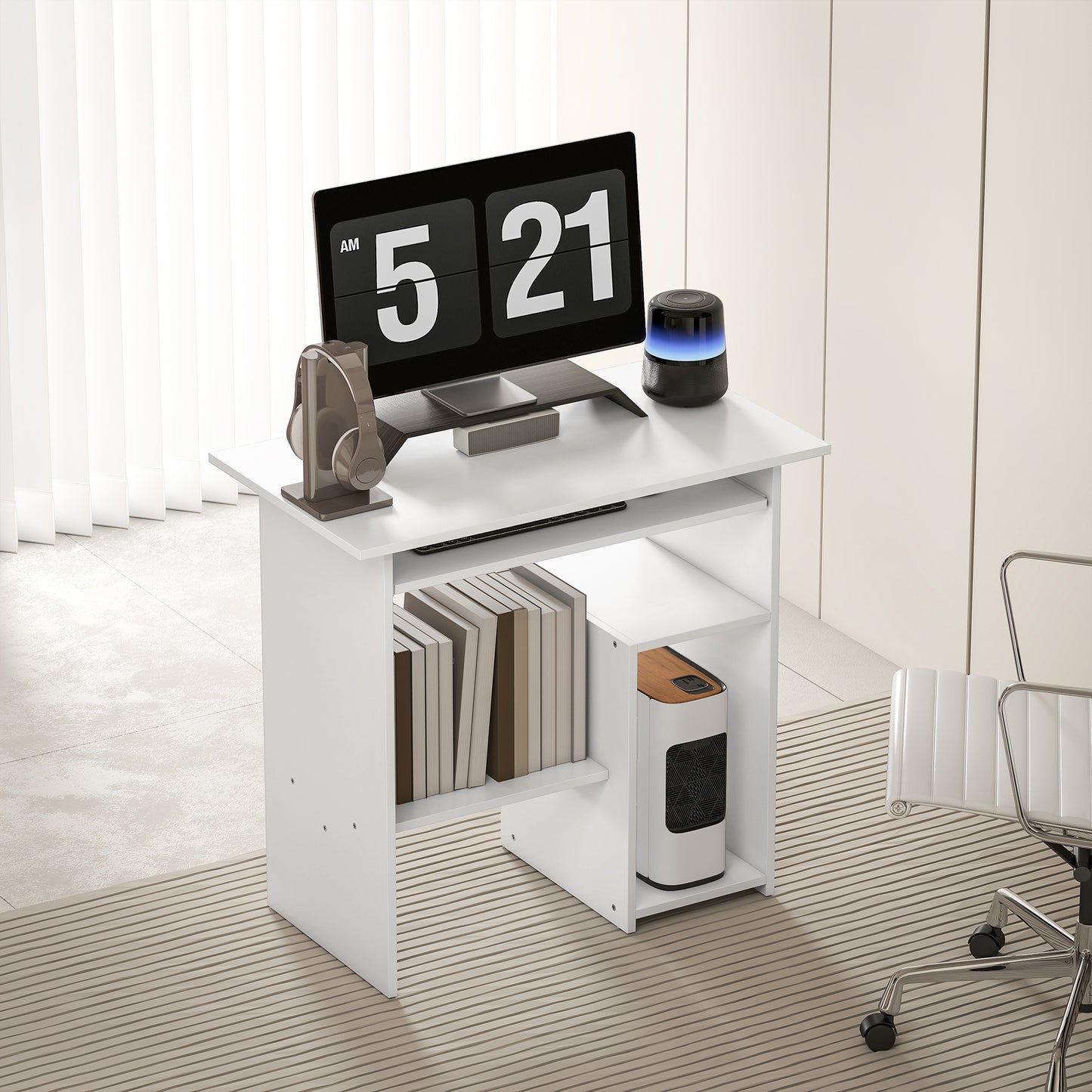 HOMCOM Computertisch, Schreibtisch, Spanplatte, Metall, 80 x 45 x 75 cm, Weiß