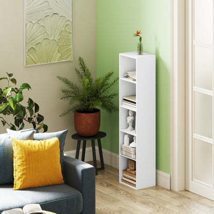 HOMCOM Bücherregal, 5 Fächer, verstellbare Regale, Holz, 30 x 24 x 133,5 cm, Weiß