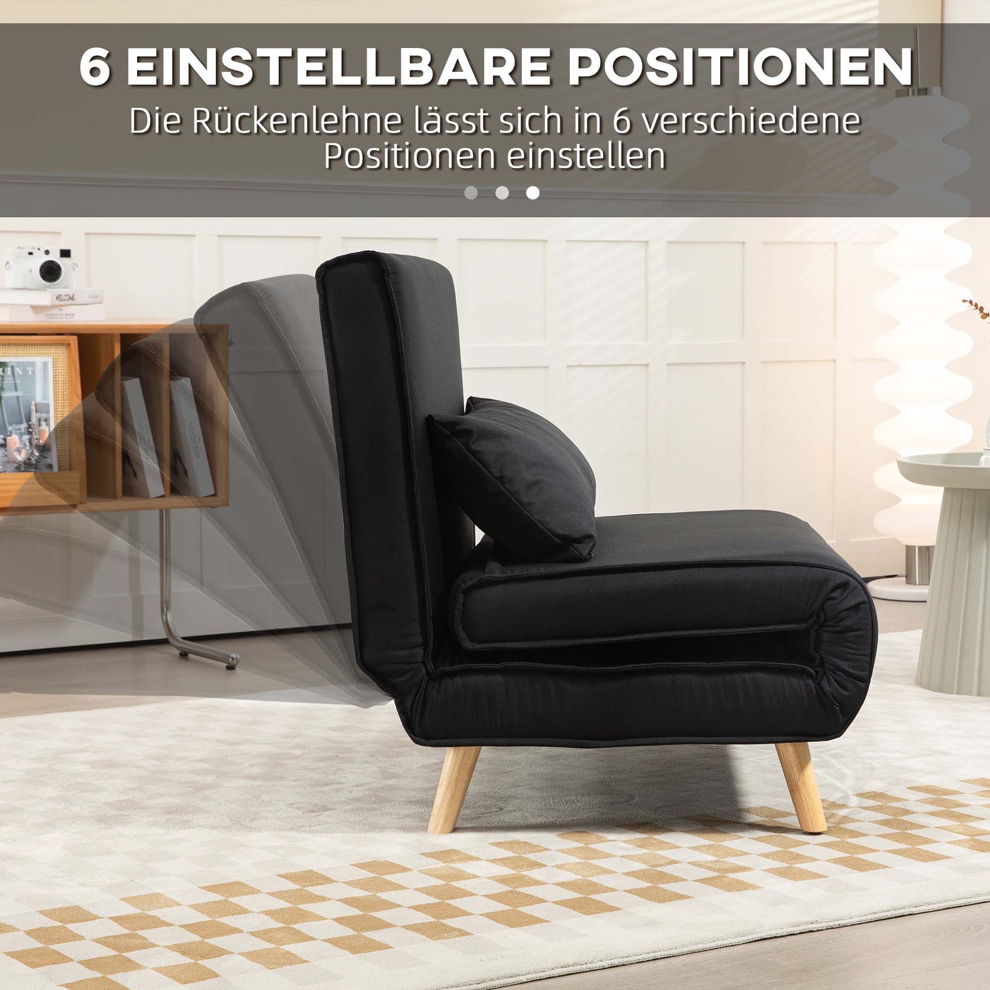 HOMCOM Relaxsessel mit Bettfunktion, für 1 Person, Modern-Design, bis 350 kg, 94x78x80cm, Schwarz