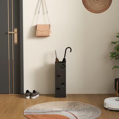 HOMCOM Schirmständer aus Metall, 4 Haken, Wolken- und Schirmmuster, Tropfblech, Schwarz