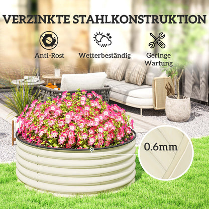 Outsunny Hochbeet, Verzinkter Pflanzkübel mit Sicherheitsrand, Pflanzbox mit offenem Boden, 120 x 120 x 43 cm, Cremeweiß