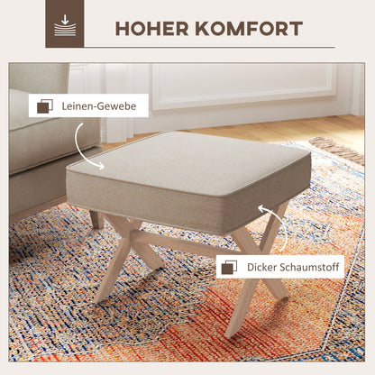HOMCOM Moderner Fußhocker, Gepolsterter Hocker mit weichem Sitz, Kautschukholzbeine, für Wohnzimmer, Schlafzimmer, Beige