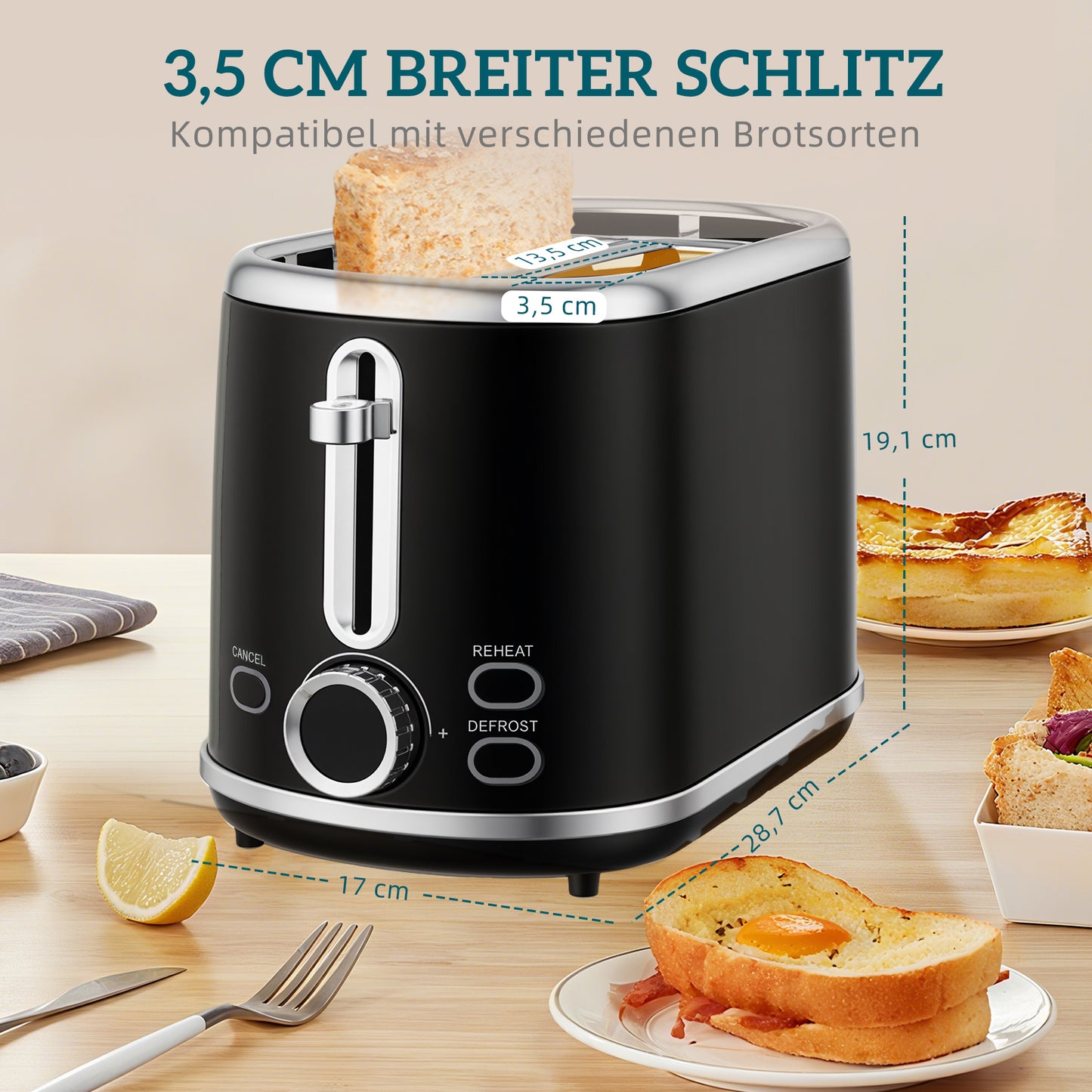 HOMCOM Wasserkocher- und Toaster-Set, LED-Anzeige, 1,7 Liter, 2200W, Retro-Design, Memory-Funktion, Schwarz
