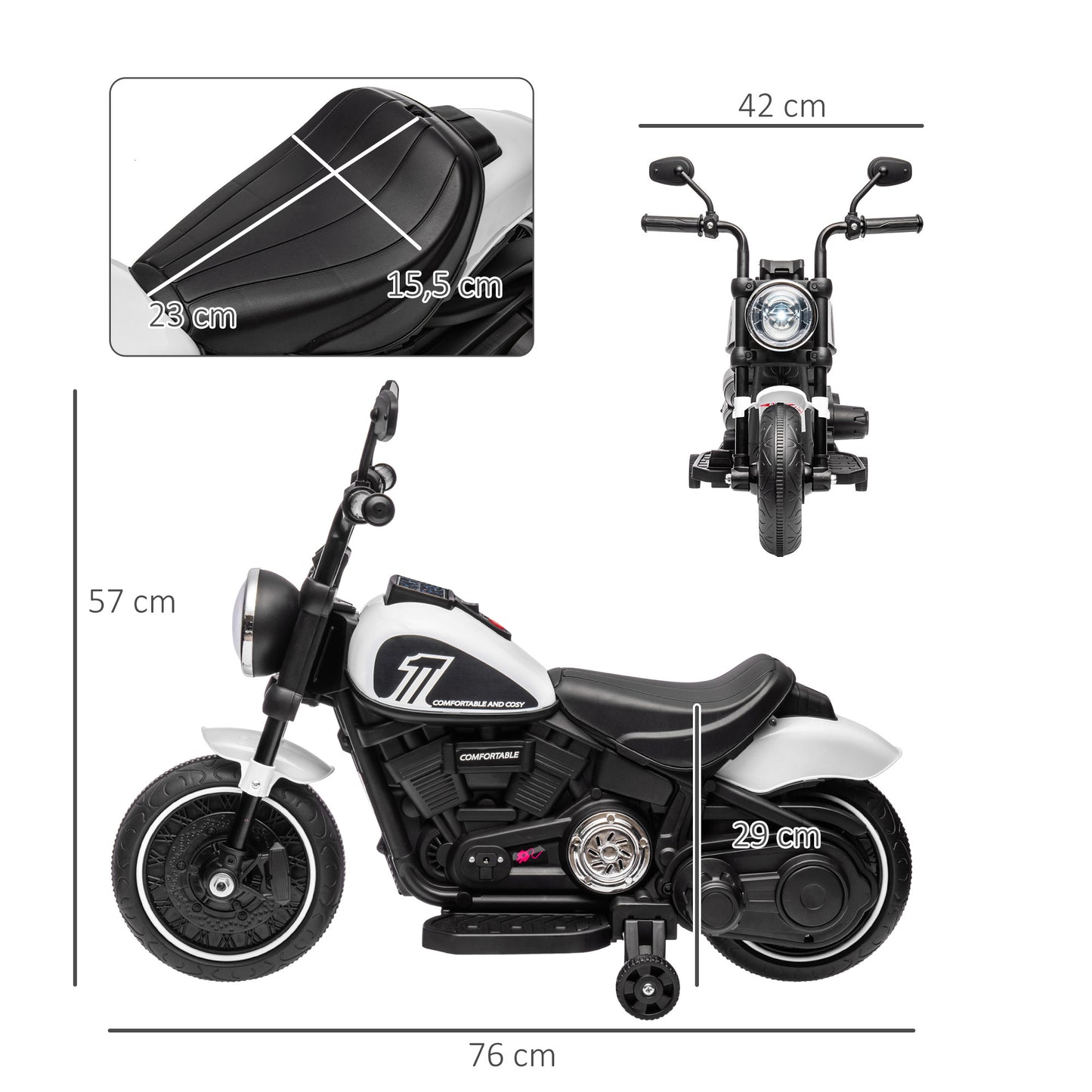 HOMCOM Elektro-Kindermotorrad, LED-Scheinwerfer, abnehmbare Stützräder, bequemer Sitz, Rot/Schwarz