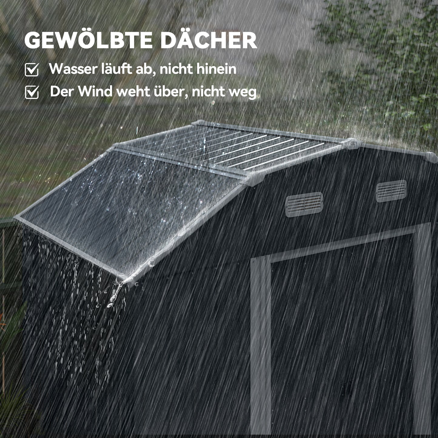 Outsunny Gartenhaus Geräteschuppen Gartenschuppen, wetterbeständig, 2 Fönster, 2 Türen, 238 x 132 x 198,5 cm, Dunkelgrau