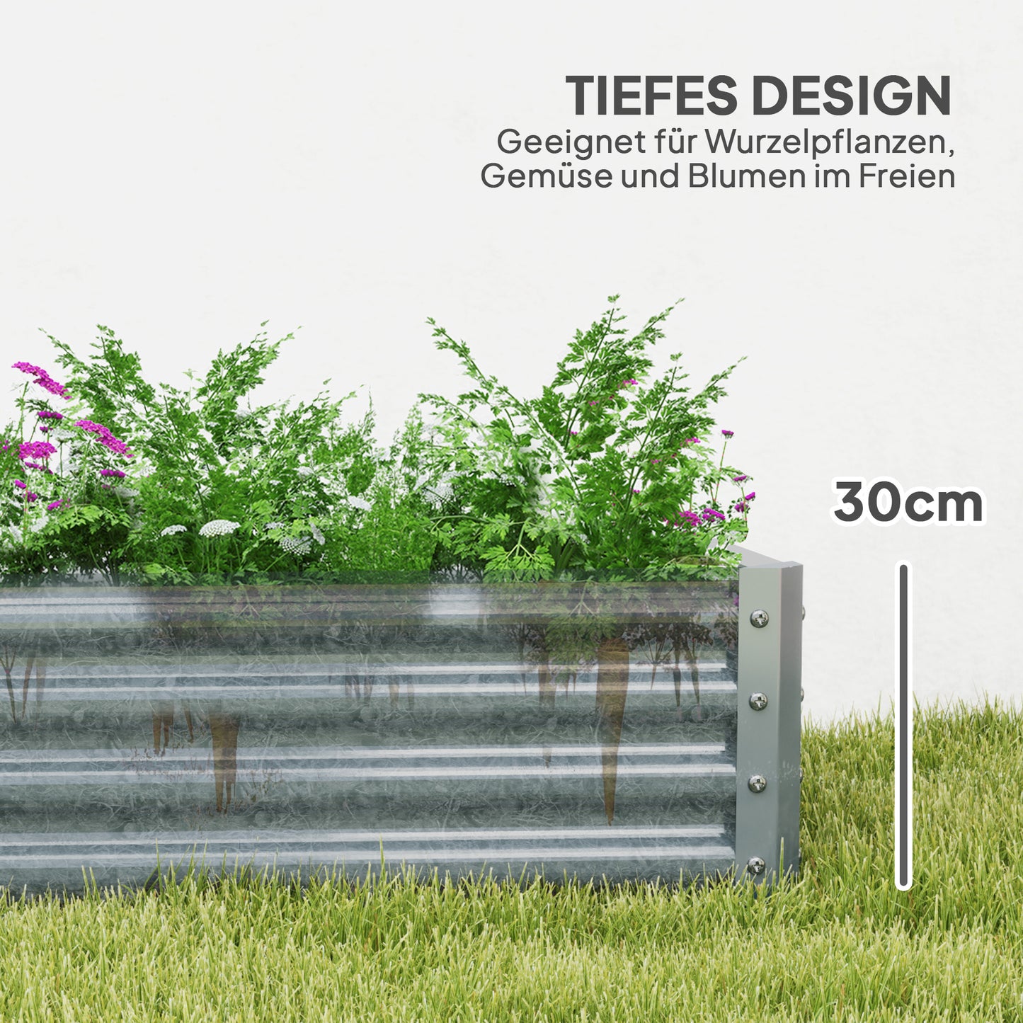 Outsunny Hochbeet aus Stahl, Wetterbeständig Pflanzbeet mit Anti-Schnittkante Frühbeet