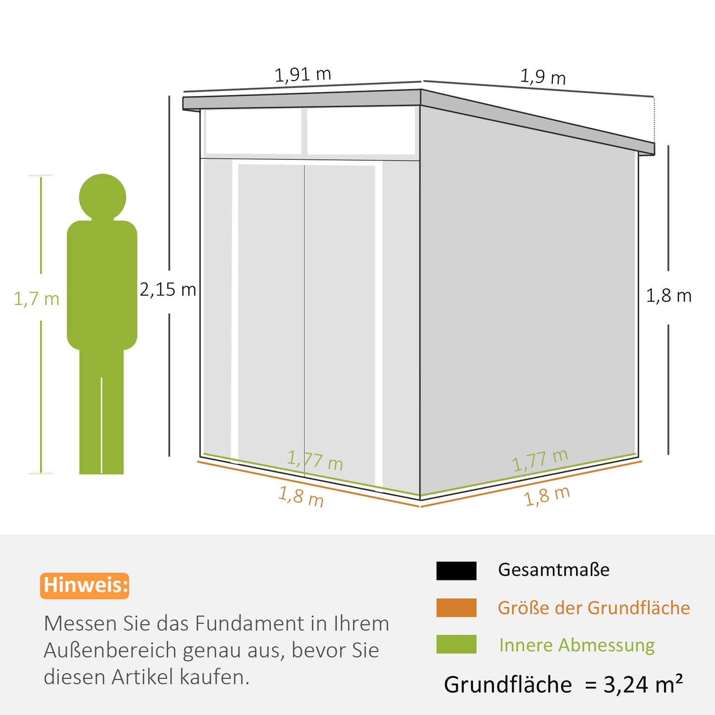 Outsunny 1,9 x 1,9 m Gartenschuppen, Werkzeugschuppen aus Kunststoff , verschließbare Türen, 2 Lüftungsöffnungen, Dunkelgrau