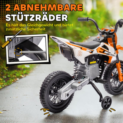 AIYAPLAY Elektro-Motorrad für Kinder, 12V Kindermotorrad mit Musik, Kinderfahrzeug mit Trainingsrädern, 3-6 Jahre, Orange