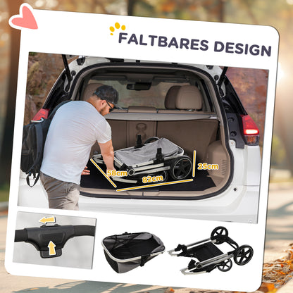 PawHut Hundebuggy Hundewagen bis 10 kg Klappbar Tragtasche Bodenkorb 83 cm x 58 cm x 102 cm, Hellgrau