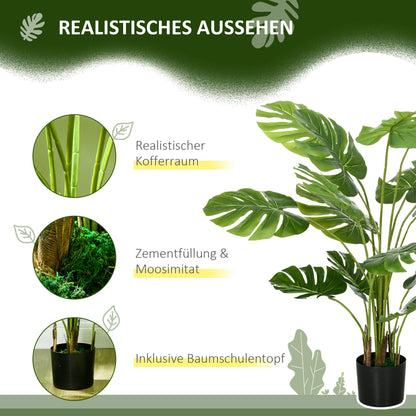HOMCOM Kunstpflanze Realistische Kunstpflanze Monstera Deliciosa,1 Übertopf und Zementerde,17,5 cm x 17,5 cm x 120 cm, Grün