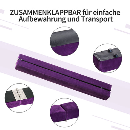 HOMCOM Faltbarer Schwebebalken, rutschfest, Wildlederbezug, robustes Holz, 210 x 10 x 6,5 cm, Violett