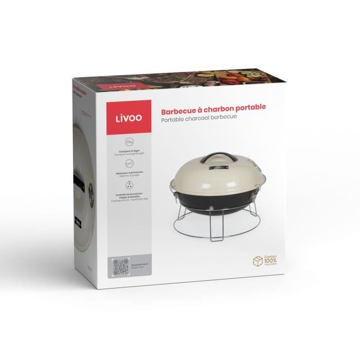 Portable charcoal barbecue - LIVOO - DOC301 - Champagne and black