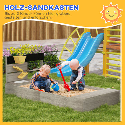 Outsunny Sandkasten mit Wasserstation, 2 Pflanzkästen, behandlades Massivholz, 154 x 80 x 60cm, Grau