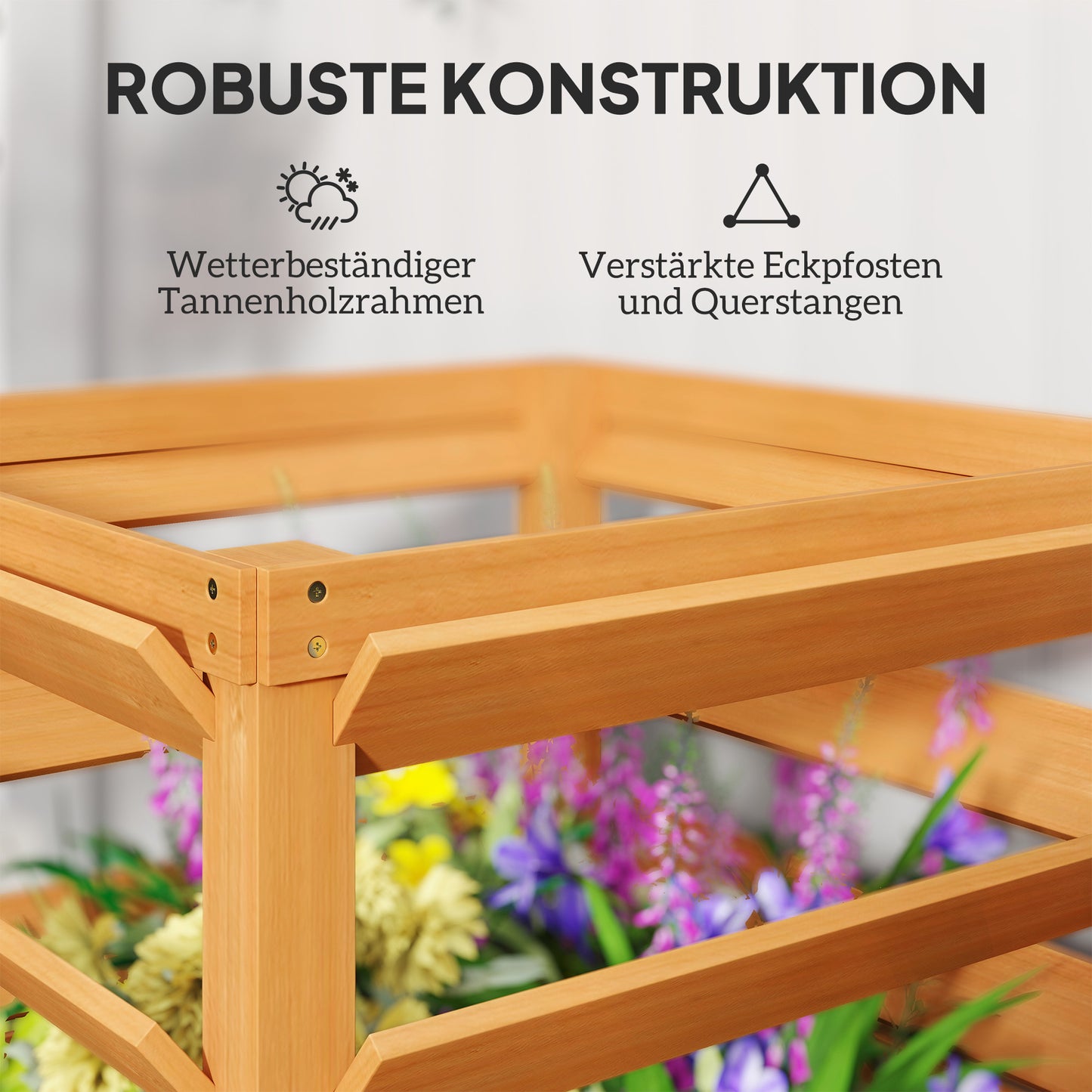 Outsunny Hochbeet Pflanzkasten mit Rankgitter, Spalier Pflanzkübel Blumenkasten Holz 65 x 65 x 60 cm Karamellbraun