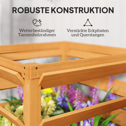 Outsunny Hochbeet Pflanzkasten mit Rankgitter, Spalier Pflanzkübel Blumenkasten Holz 65 x 65 x 60 cm Karamellbraun