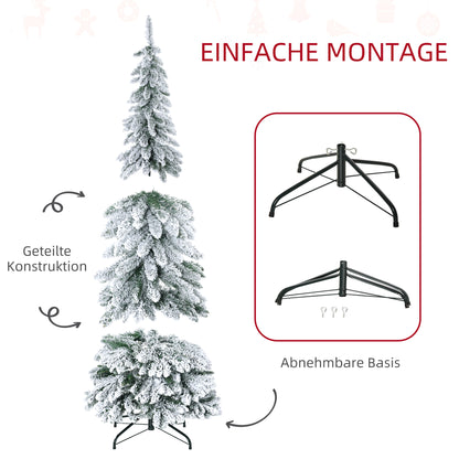 HOMCOM Künstlicher Weihnachtsbaum, 1,80 m, mit 523 Zweigen, Kunstschnee, lebensechtes Aussehen, schlanke Form