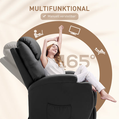 HOMCOM Fernsehsessel Elektrisch Relaxsessel mit Liegefunktion Aufstehhilfe Massage Massagesessel mit verstellbar Rückenlehne Seitentasche Getränkehalter TV Sessel bis 160kg für Wohnzimmer Schwarz