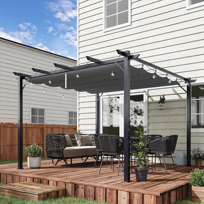 Outsunny Pergola Pavillon Terrassenüberdachung mit Schiebedach Garten Alu Kohlegrau+Dunkelgrau 3x3x2,23 m
