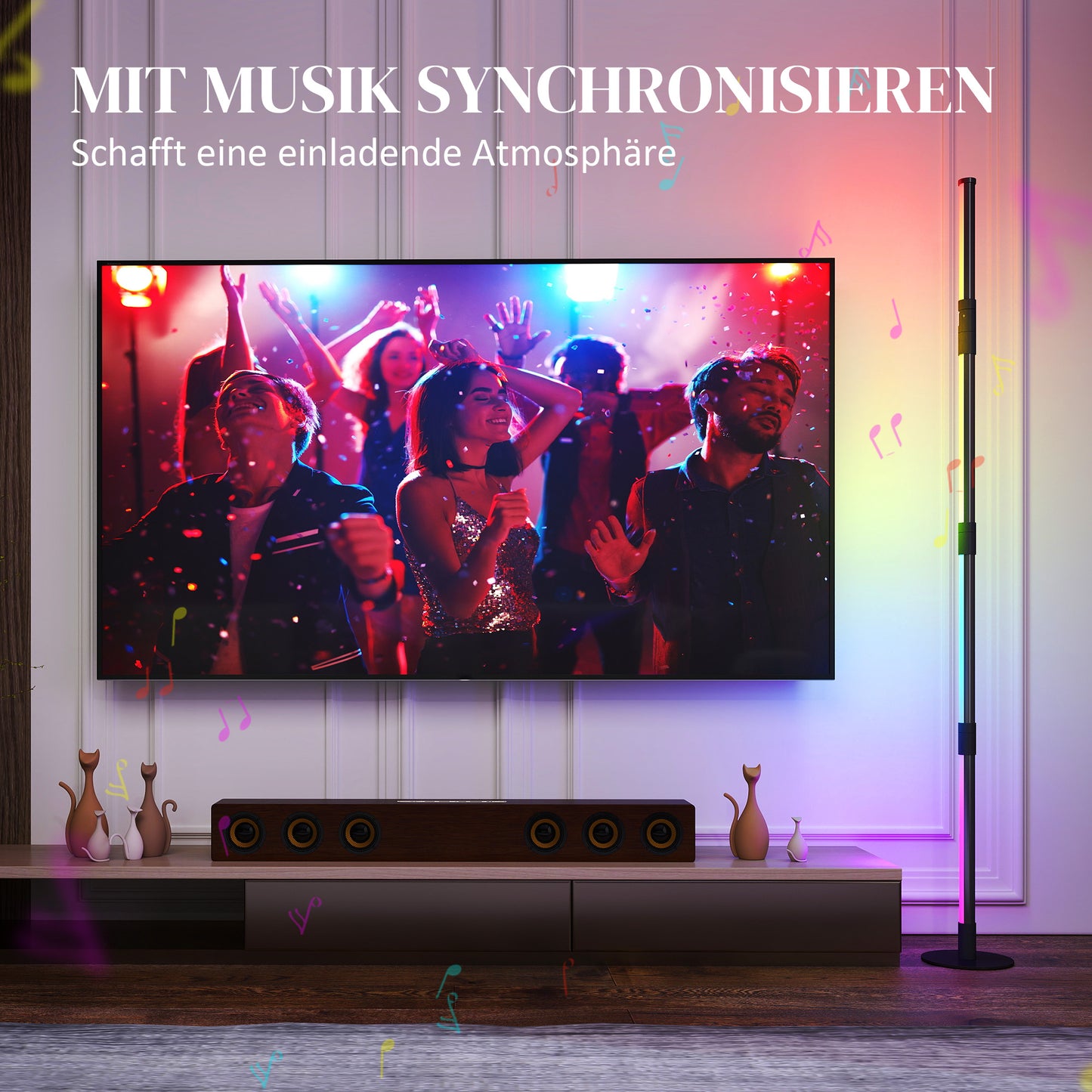 HOMCOM LED-Stehlampe, Standfußlampe mit Fernbedienung und verschiedenen Farben, Timer, App, Musik-Synchronisation, Dunkelgrau