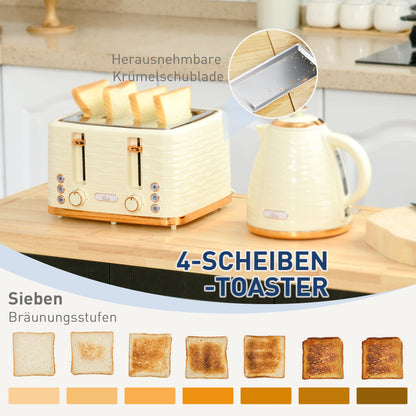 HOMCOM 2-in-1 Toaster- und Wasserkocher-Set, 7 Bräunungsstufen, Auftau- und Aufwärmfunktion, Beige