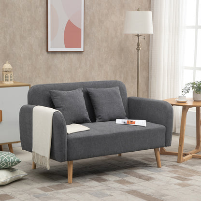 HOMCOM Sofa 2 Sitzer Couch mit 2 Wurfkissen, Kleine Loveseat mit Samtopik Modern Polstersofa für Wohnzimmer, Schlafzimmer, kleinen Raum, Grau 130 x 70 x 80 cm
