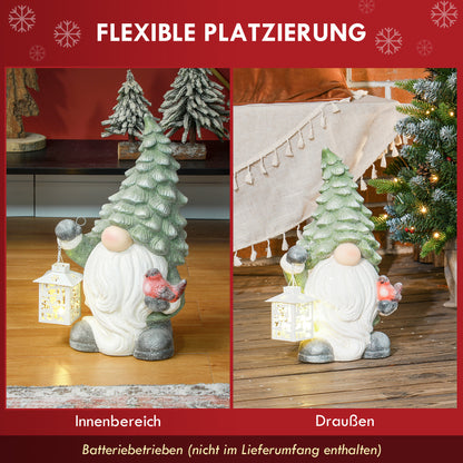 HOMCOM Weihnachtszwerg mit Laterne, LED, batteriebetrieben, wetterfest, 28x21x42 cm