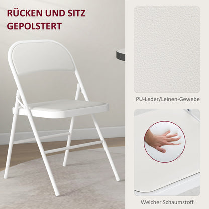 HOMCOM 4er-Set Klappstühle, Tragbare Bürostühle, Metallbeine, Faltstuhl für Büro, Empfang, Wartezimmer, Kunstleder, Weiß