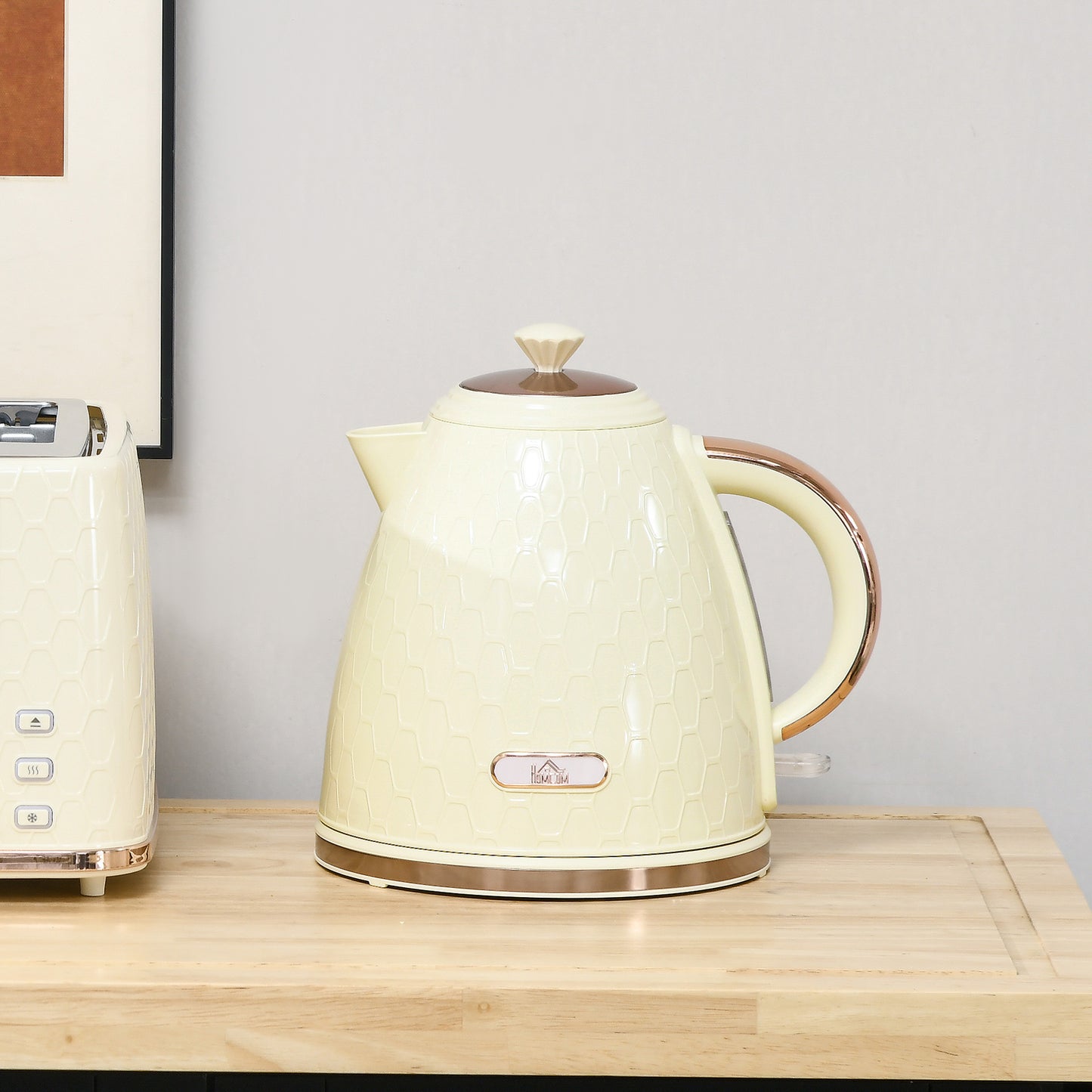 HOMCOM Wasserkocher, 2200W, Sichtfenster, Filter, Schnellkocher, Beige